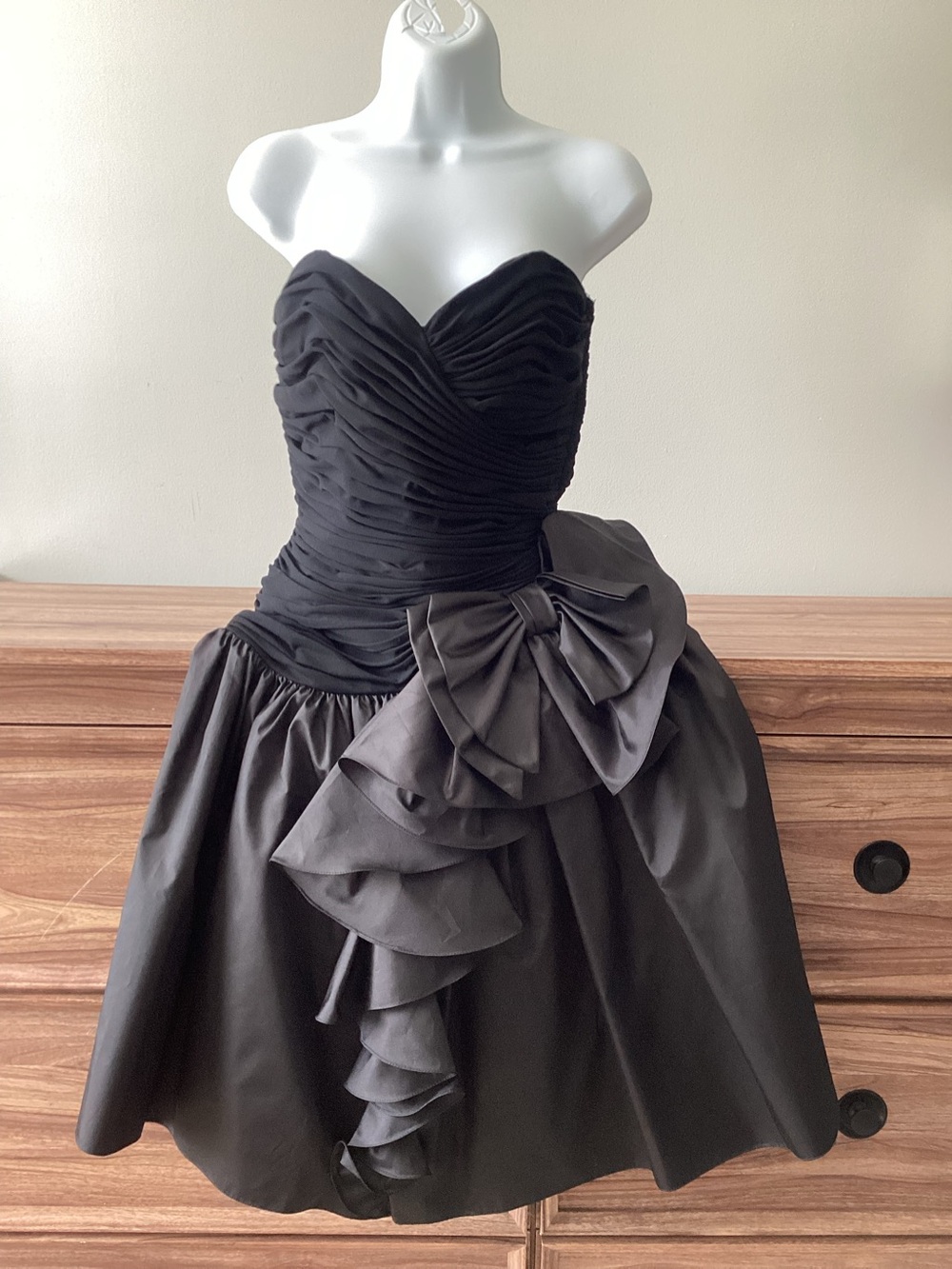 VTG C. Randall Brooks 80s/90s Black Party Prom Dress Strapless Large Bow S/M